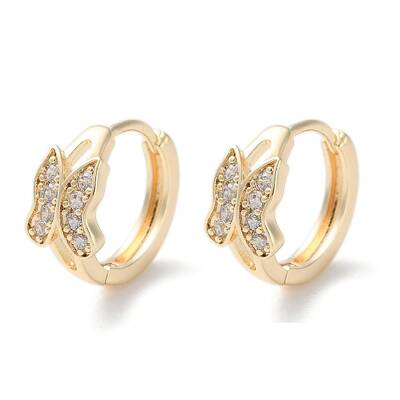 Brass Micro Pave Clear Cubic Zirconia Hoop Earrings