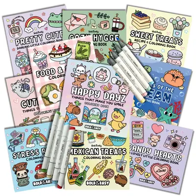 3 Coloring Books + 8 Ohuhu Markers - Build Your Own Coloring Book Bundle by Wook Books