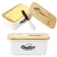 Minimalist Kitchen Iron Butter Dish With Bamboo Lid And Knife, Cheese Container,Kitchen,Mother's Day Gift Stainless Steel Kit...