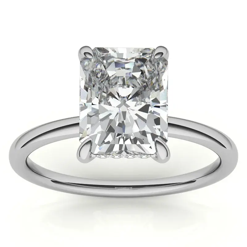 10K White Gold Emerald Cut Solitaire Moissanite Engagement Ring