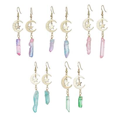 Moon & Star Brass Dangle Earrings