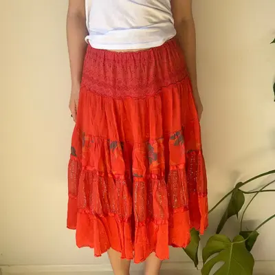 Unbranded Midi Skirt - Medium Red Cotton Blend