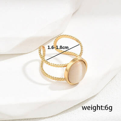 Stylish Stainless Steel Cat Eye Oval Open Cuff Ring for Women Vacation Gift