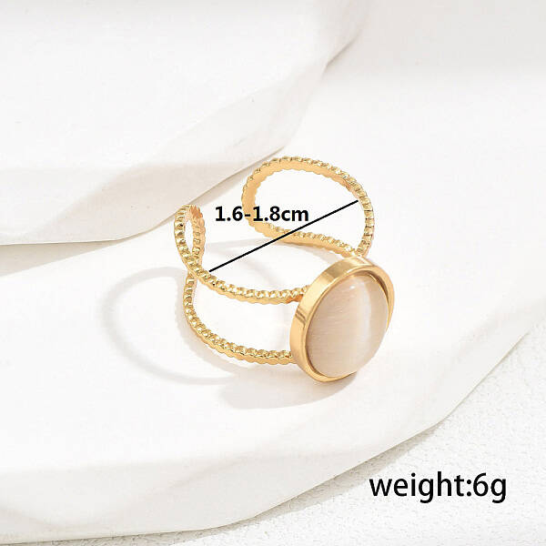 Stylish Stainless Steel Cat Eye Oval Open Cuff Ring for Women Vacation Gift