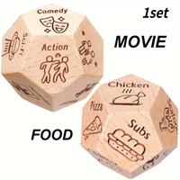 Wooden Decision Dice Set, 2/10 Counts 12-sided Food & Date Night Movie Selection Dice, Party Game for Couples, Gift for Husba...