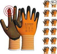 Schwer 12 Pairs LT5619 Work Gloves MicroFoam Nitrile Coated, ANSI A1 Cut Resistant Working Gloves with Grip, Micro Dot Palm, ...