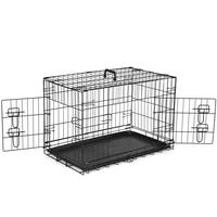 Large Dog Crate with Divider Panel, 24''/30''/36''/42''/48'' Double Door Folding Metal Wire Dog Cage with Plastic Leak-Proof ...