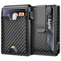 Minimalist Wallet for Men - with Money Clip Slim Leather Credit Card Holder RFID Blocking Bifold Carbon Fiber Wallet Pop Up C...
