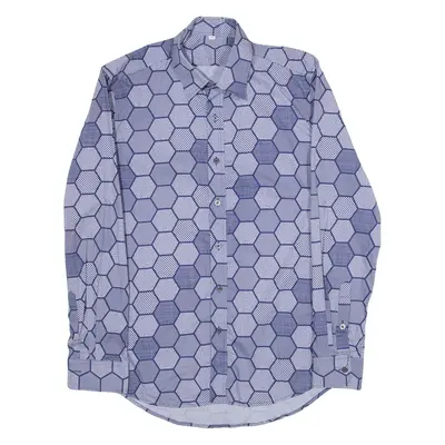 Mens Shirt Blue Crazy Pattern Long Sleeve S