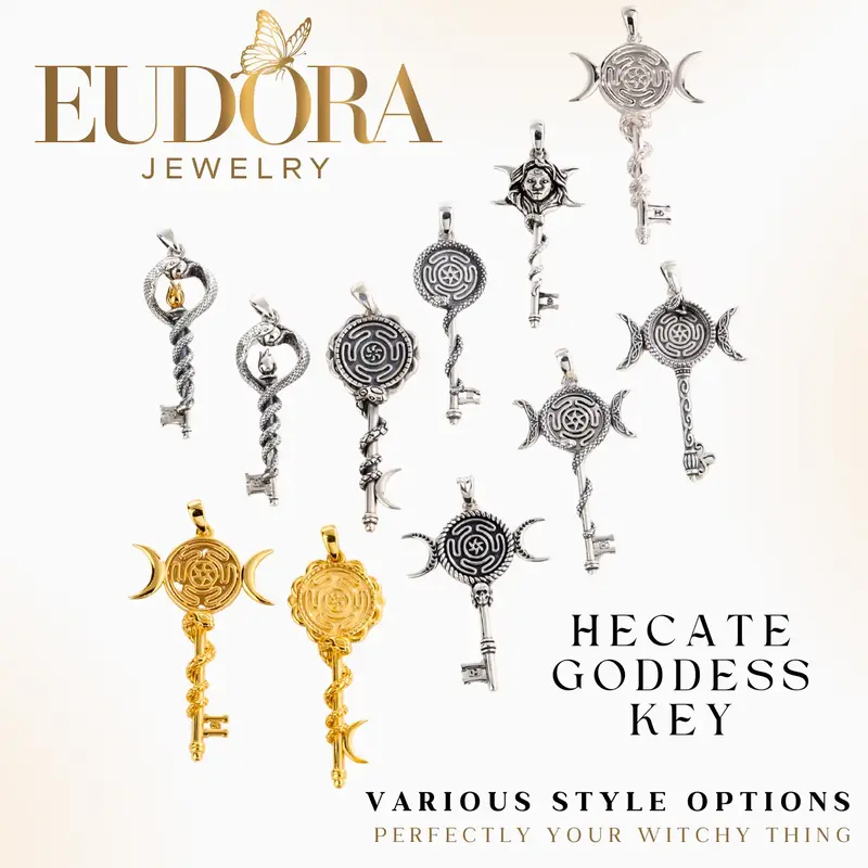 EUDORA 925 Sterling Silver Triple Moon Hecate Wheel Necklace, Vintage Snake-Shaped Moon Pendant, Unisex Witchcraft Jewelry, P...