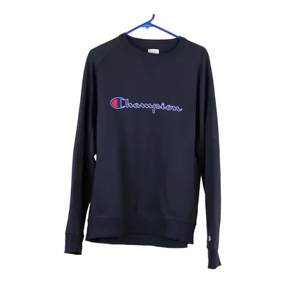 Champion Spellout Sweatshirt - XL Navy Cotton Blend