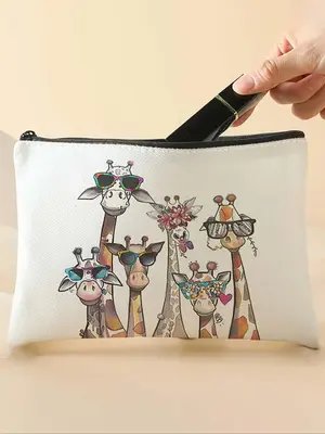 Cartoon Giraffe Pattern Makeup Bag, Multi-functional Storage Bag, Travel Makeup Bag, Cosmetic Pouch, Suitable for Leisure Tra...