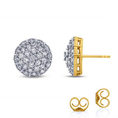 Lab Created Cluster Diamond Stud Earrings | Yellow Gold 3/4 ct. tw.