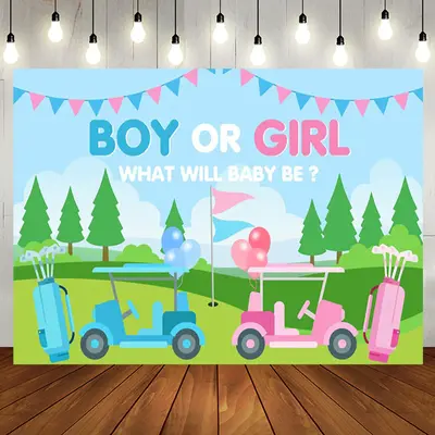 Aperturee Gender Reveal Golf Course Scene Blue Pink Backdrop