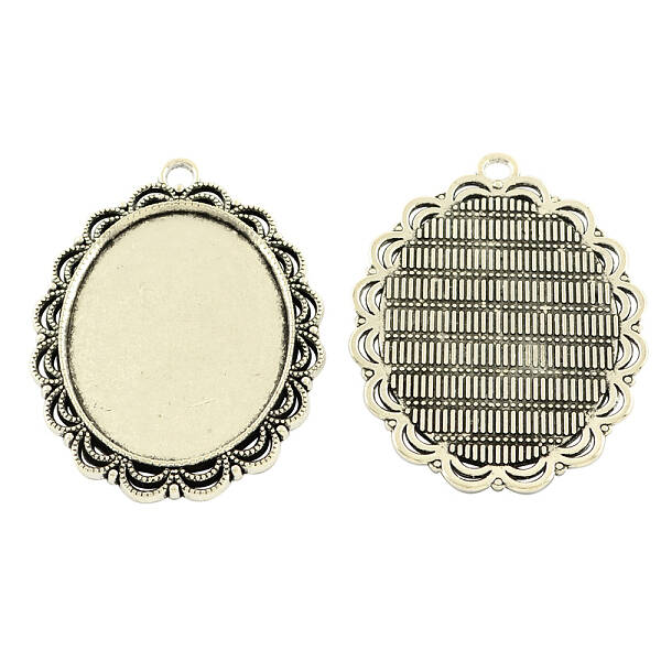 Tibetan Style Alloy Oval Pendant Cabochon Settings