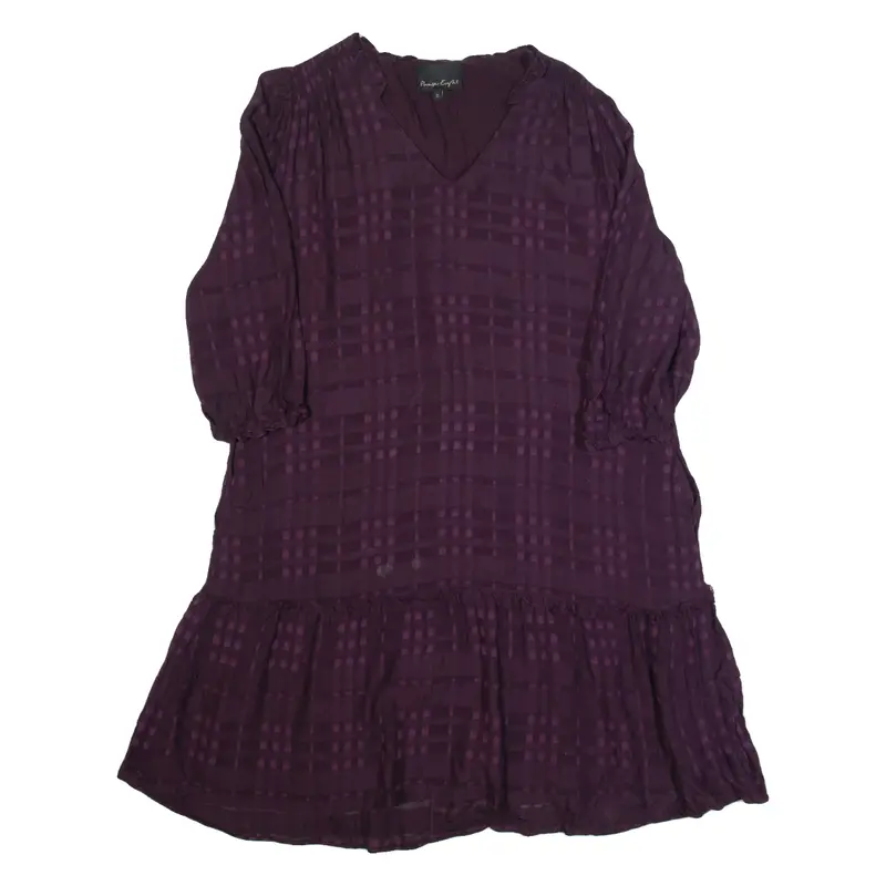 PHASE EIGHT Womens Day Dress Maroon Check Long Sleeve Midi UK 12
