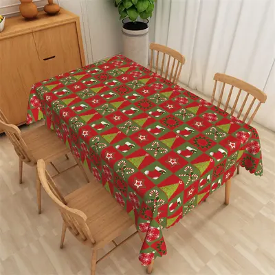 Green Red Plaid Christmas Tree Decorative Tablecloth - Aperturee