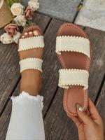 Women's Fashionable Plain Color Crochet Slides, Casual Comfortable Slippers for Summer, Slide on Sandals, Lightweight Breatha...