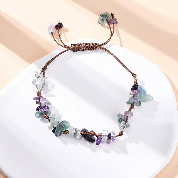 Adjustable Natural Fluorite Braided Bead Bracelets for Women