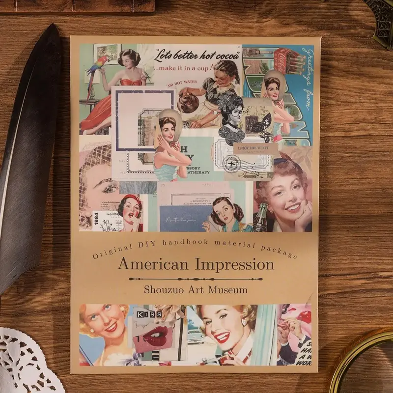 Retro Pattern Material Paper, 100pcs Craft Paper, Decorative Paper for DIY Background Card Making Photo Album Journal Decora...