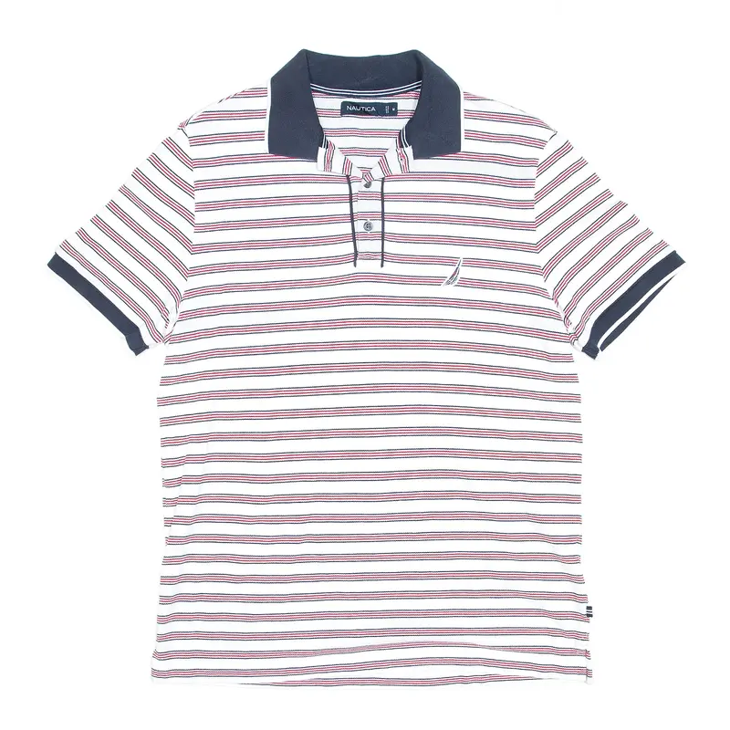 NAUTICA Embroidered White Striped Short Sleeve Polo Shirt Mens M