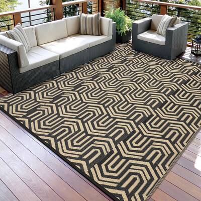 Garvee Extra Large Outdoor Reversible Plastic Mat - Waterproof Low Pile Patio Rug - Easy Clean Modern Geometric Carpet for De...