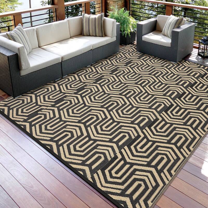 Garvee Extra Large Outdoor Reversible Plastic Mat - Waterproof Low Pile Patio Rug - Easy Clean Modern Geometric Carpet for De...