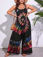 【Plus Size】 Tie Dye Print Cami Jumpsuit, Casual Bohemian Sleeveless Wide Leg Jumpsuit for Summer, Boho Women's Clothing f...