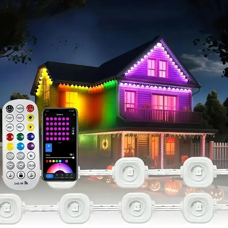 Whatook Eaves Lights Permanent Outdoor RGB Waterproof Smart APP Remote Control Halloween Christmas Decoration Triangular Shap...