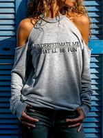 Women's Letter Print Cold Shoulder Tee, Casual Long Sleeve T-shirt for Daily Wear, Ladies Clothes for All Seasons, T Shirts f...