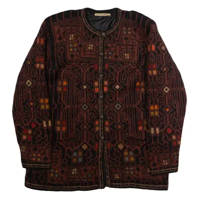 INTIWARA Mens Coat Black Knit Wool Geometric L