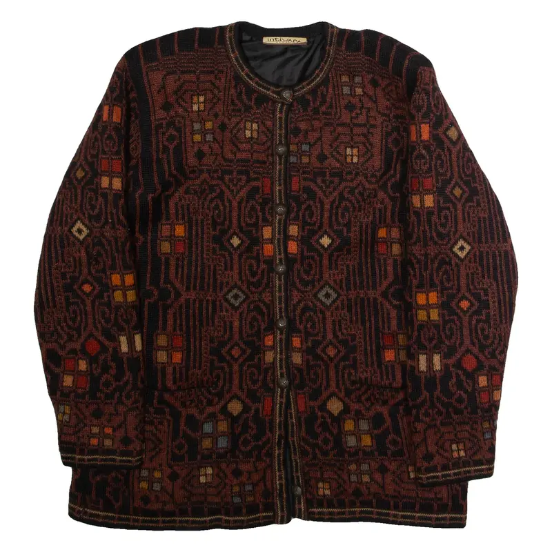 INTIWARA Mens Coat Black Knit Wool Geometric L