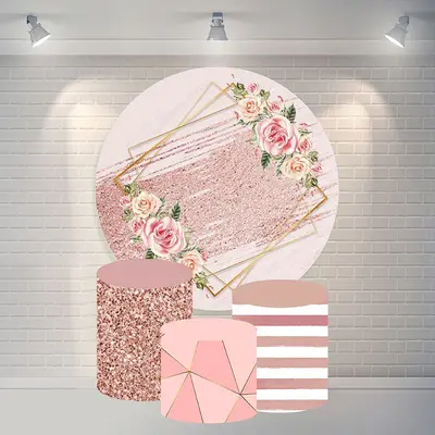 Aperturee Round Glitter Rose Gold Flower Happy Birthday Backdrop | Custom Circle Backdrop Birthday | Circle Party Backdrop | ...