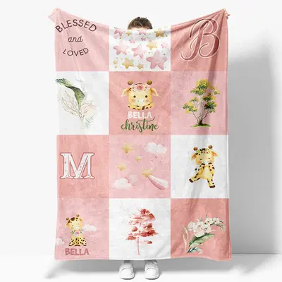 Aperturee Little Cow Plant Floral Plaid Custom Name Blanket - Aperturee