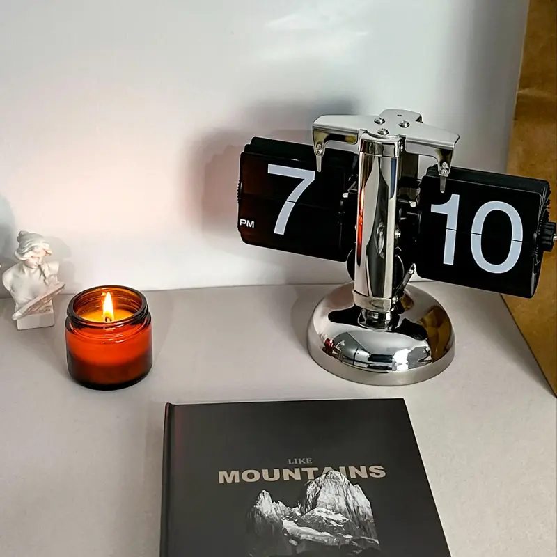 Room Decor Classic Alarm Clock without Battery, 1 Count Desktop Page Flip Clock, Decorative Clock for Home Bedroom Office, Be...