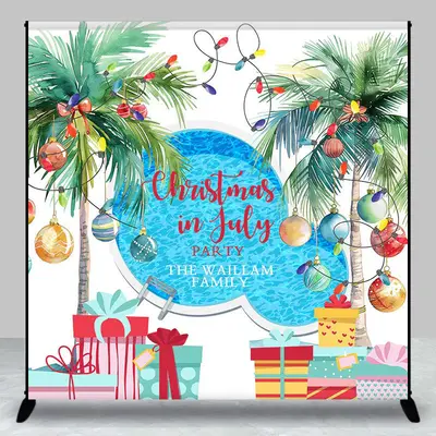 Custom Name Swimming Pool Christmas In July Backdrop