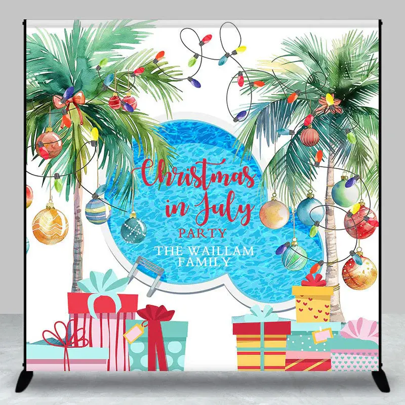 Custom Name Swimming Pool Christmas In July Backdrop