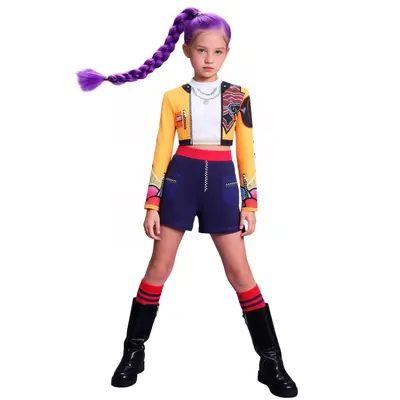 KPop Demon Hunters Costume for Girls 3-Piece Set | Kids Cosplay Outfit with Embroidery & Gold Chain Print | Halloween Dance P...