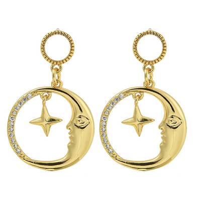 Moon Brass Clear Cubic Zirconia Dangle Stud Earrings