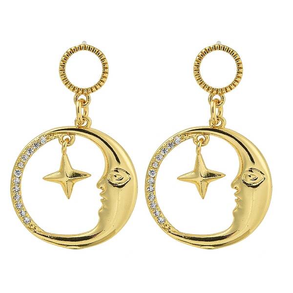 Moon Brass Clear Cubic Zirconia Dangle Stud Earrings