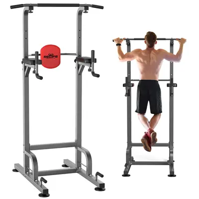 Relife Sports Power Tower Pull Up Bar Dip Station for Home Gym Adjustable Height Strength Training Workout Equipment dealsfor...