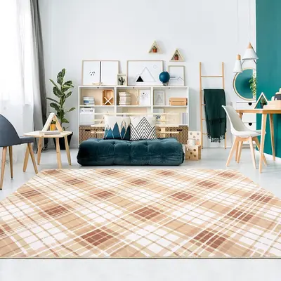 Garvee Area Rugs 9x12 Living Room Washable Rug Modern Plaid Coffee Rug Low Pile Non Slip Cross Lines Print Carpet Indoor Soft...