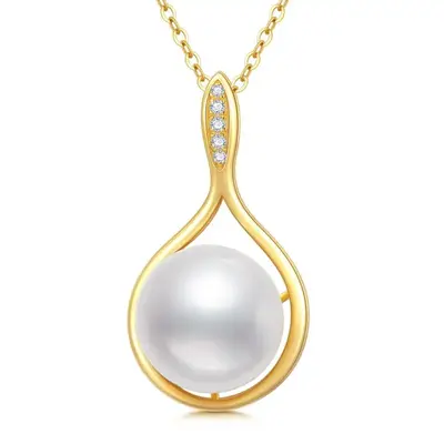14K Gold Moissanite & Pearl Drop Shape Pendant Necklace