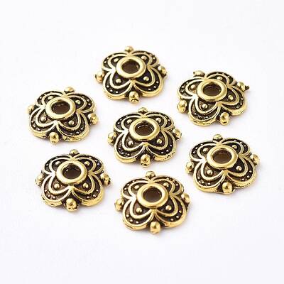 4-Petal Tibetan Style Alloy Flower Bead Caps