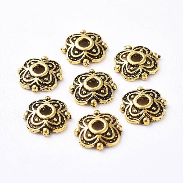 4-Petal Tibetan Style Alloy Flower Bead Caps