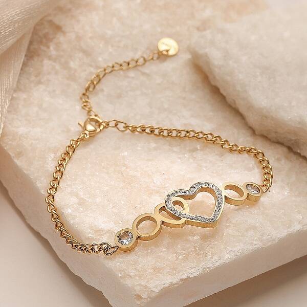 304 Stainless Steel Micro Pave Cubic Zirconia Link Bracelet for Women