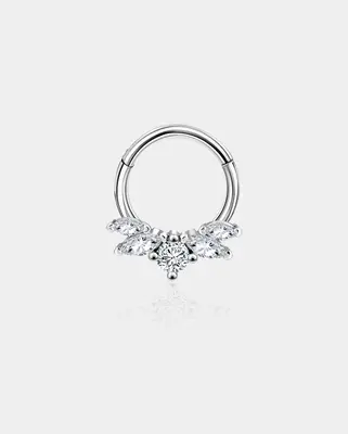 CZ Crown Daith Septum Ring - Silver / 8mm