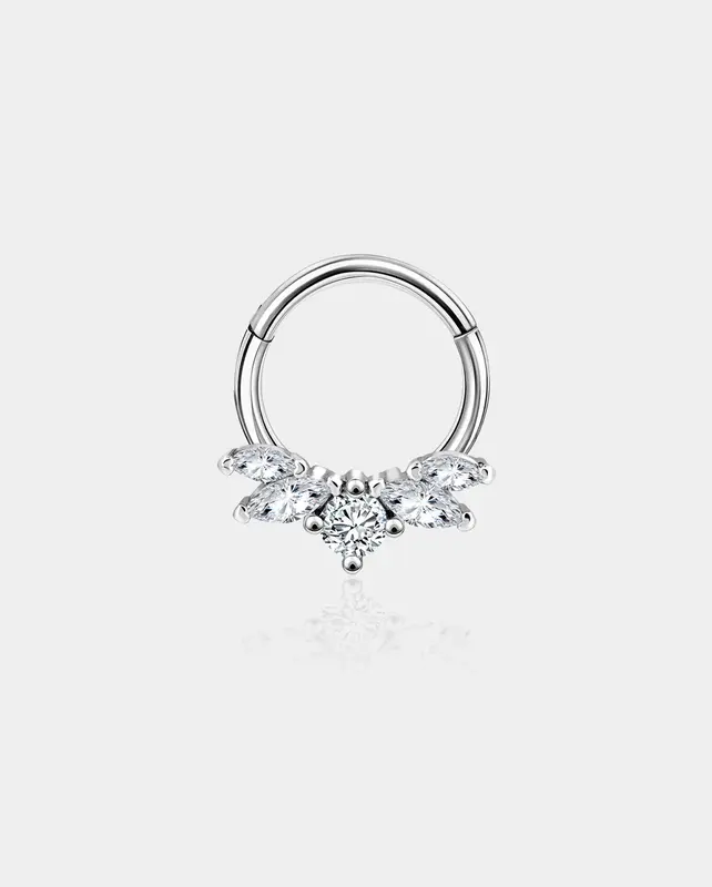 CZ Crown Daith Septum Ring - Silver / 8mm