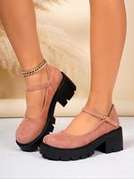 Women's Fashionable Solid Color Mary Jane Platform Shoes, Casual Comfortable Round Toe Chunky Heeled Shoes for Daily Wear, Al...