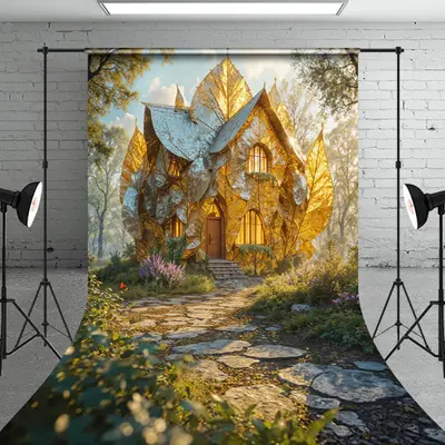 Aperturee Plant Leaves Cabin Forest Scene Path Photo Backdrop
